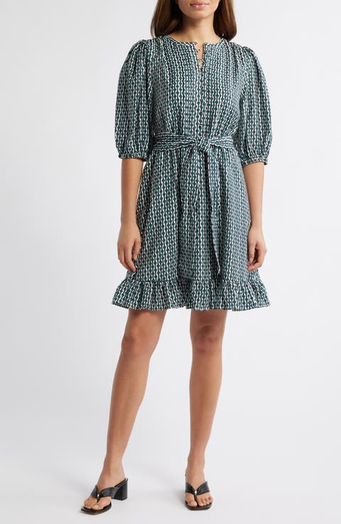 Pintuck Tie Waist Dress