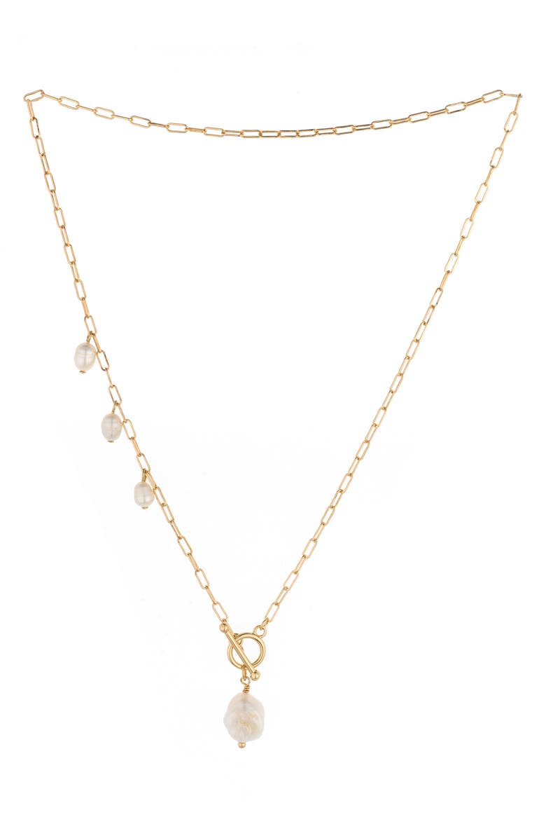 Ettika Cultured Freshwater Pearl Charm Toggle Necklace, Alternate, color, Gold