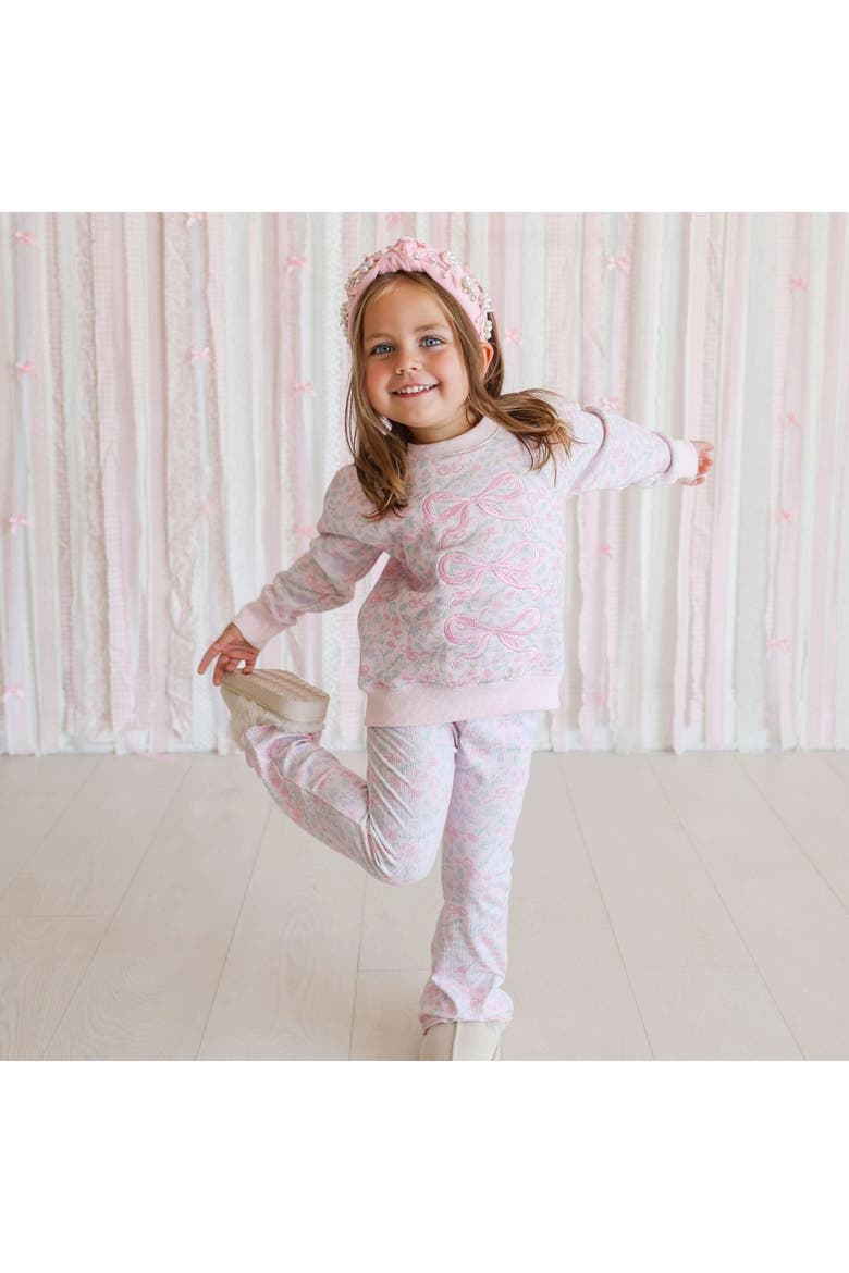 Bow & Bloom Print Flare Legging (baby), Alternate, color, Pink