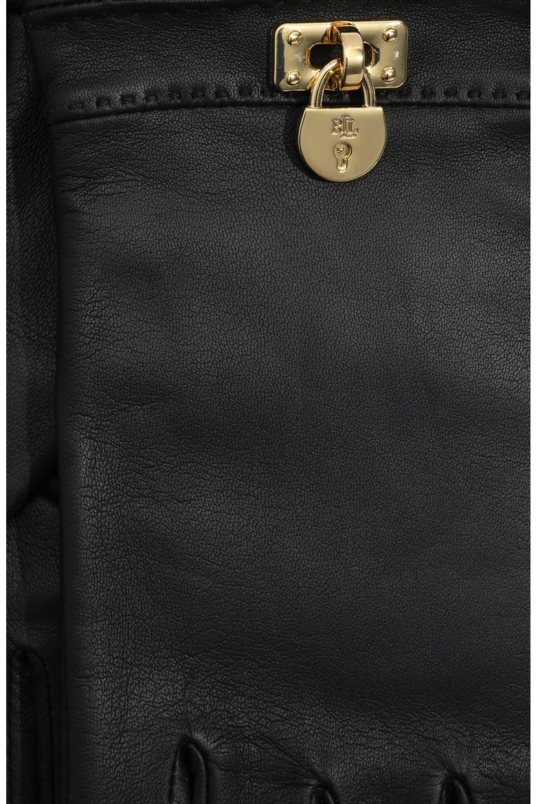 Logo Plate Leather Gloves, Alternate, color, BLACK
