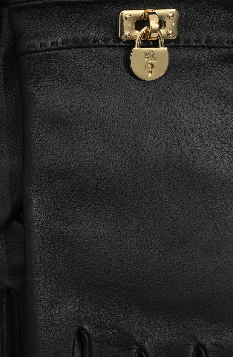 Lauren Ralph Lauren Logo Plate Leather Gloves, Alternate, color, Black