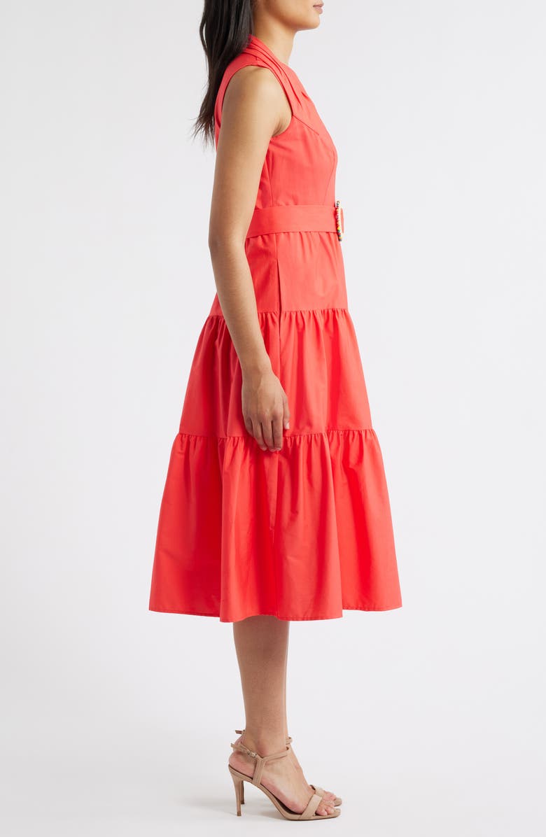 Vince Camuto Sleeveless Belted Tiered Cotton Midi Dress, Alternate, color, Poppy