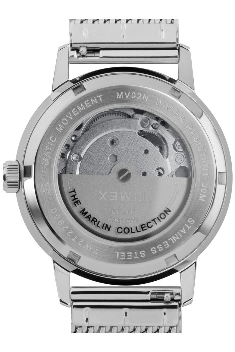 Marlin Mesh Strap Automatic Watch, 40mm, Alternate, color, SILVER/ BLACK/ SILVER