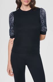 DKNY Print Twist Sleeve Mixed Media Sweater