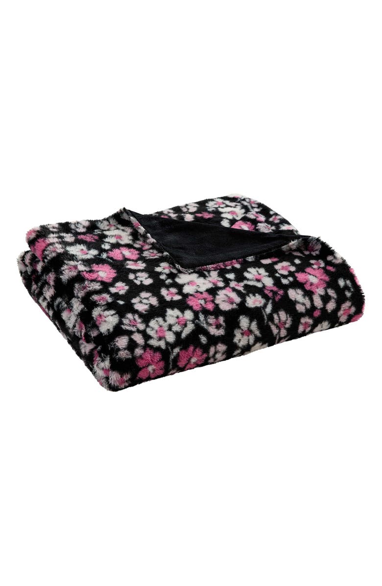 Betsey Johnson Leopard Rosettes Throw Blanket, Main, color, Black