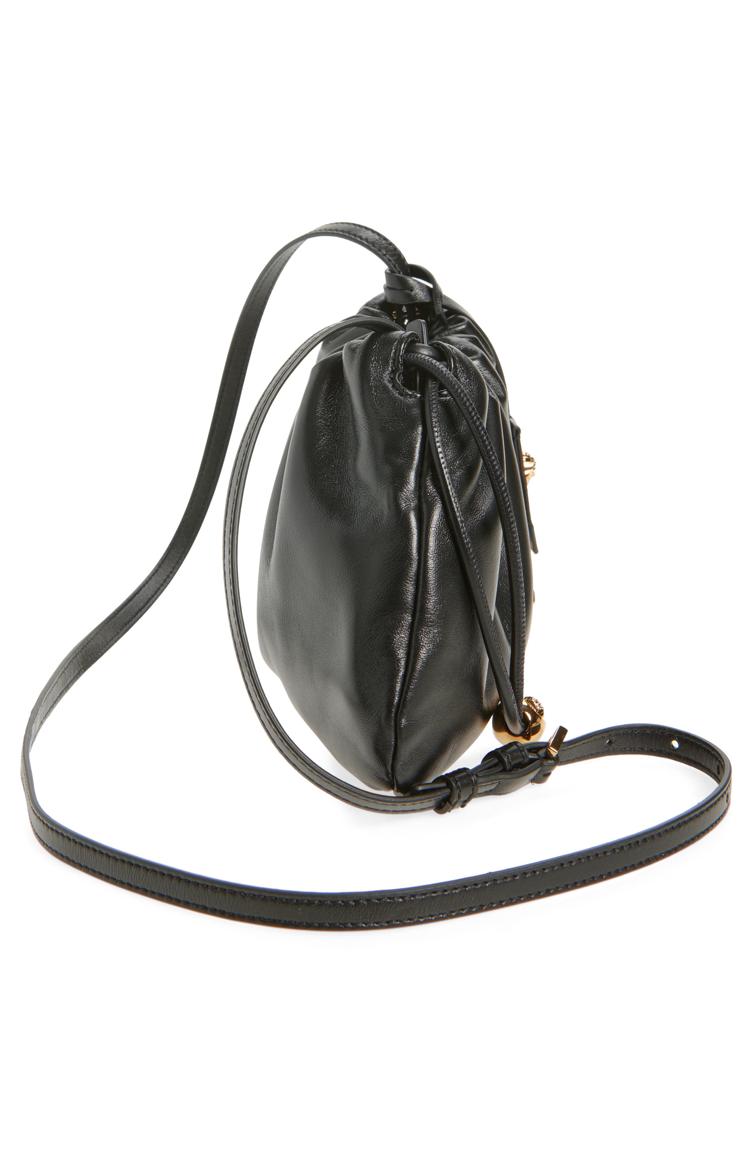 Versace Mini Logo Leather Handbag, Alternate, color, Black-Versace Gold