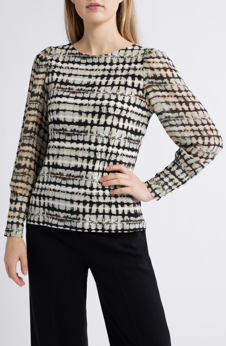 Anne Klein Print Bishop Sleeve Top, Main, color, 