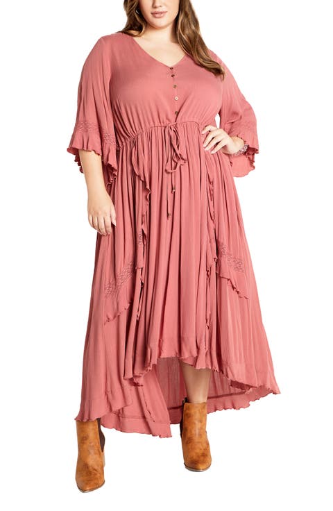 Rosie Lace Trim High-Low Maxi Dress (Plus)