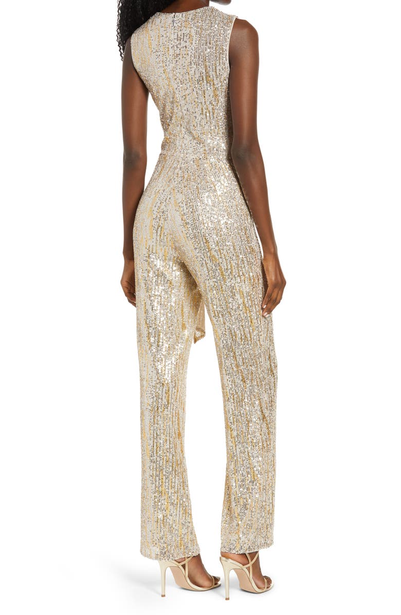 Saylor Briar Gold Foiled Sequin Sleeveless Jumpsuit, Alternate, color, 