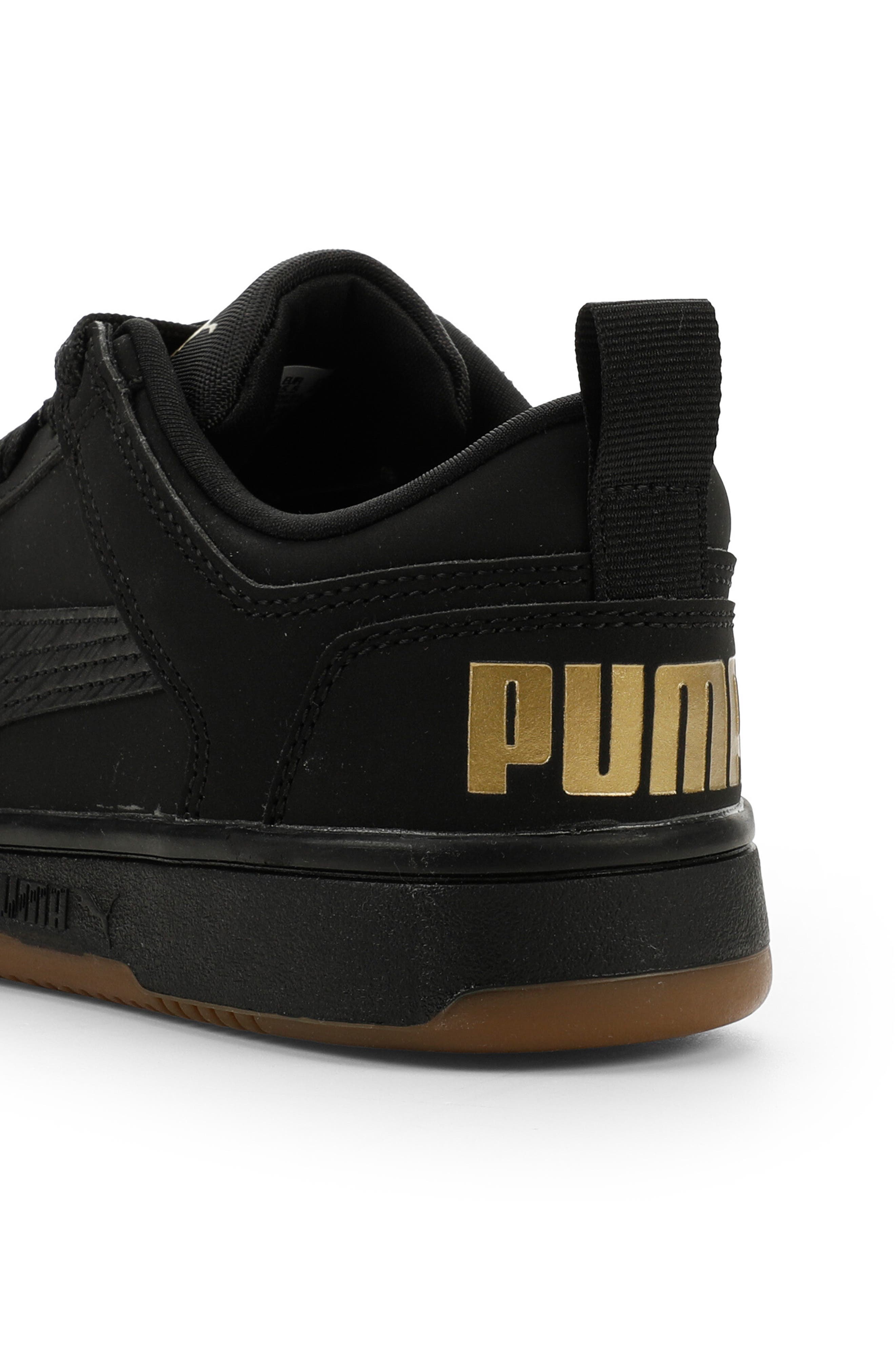 PUMA Kids' Rebound Layup Low Top Sneaker, Alternate, color, Puma Black/ Puma Gold