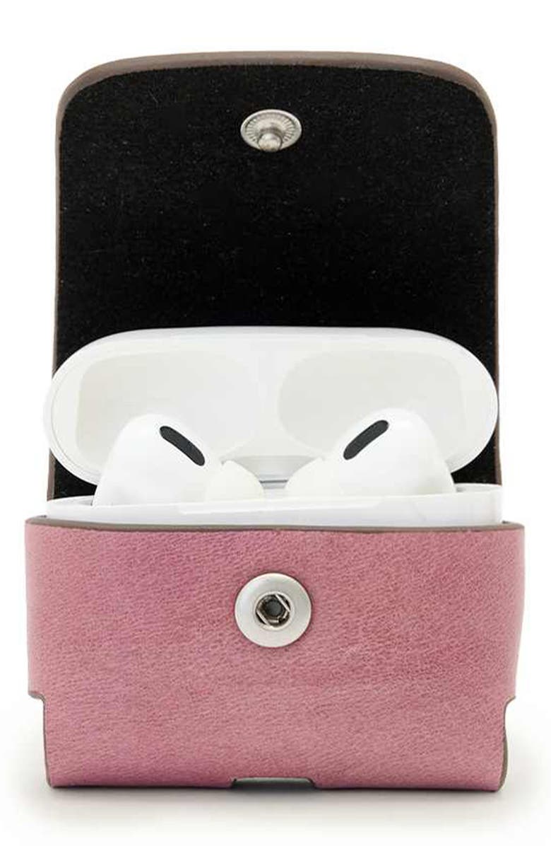 AllSaints Hex Leather AirPod Case, Alternate, color, Raspberry Pink