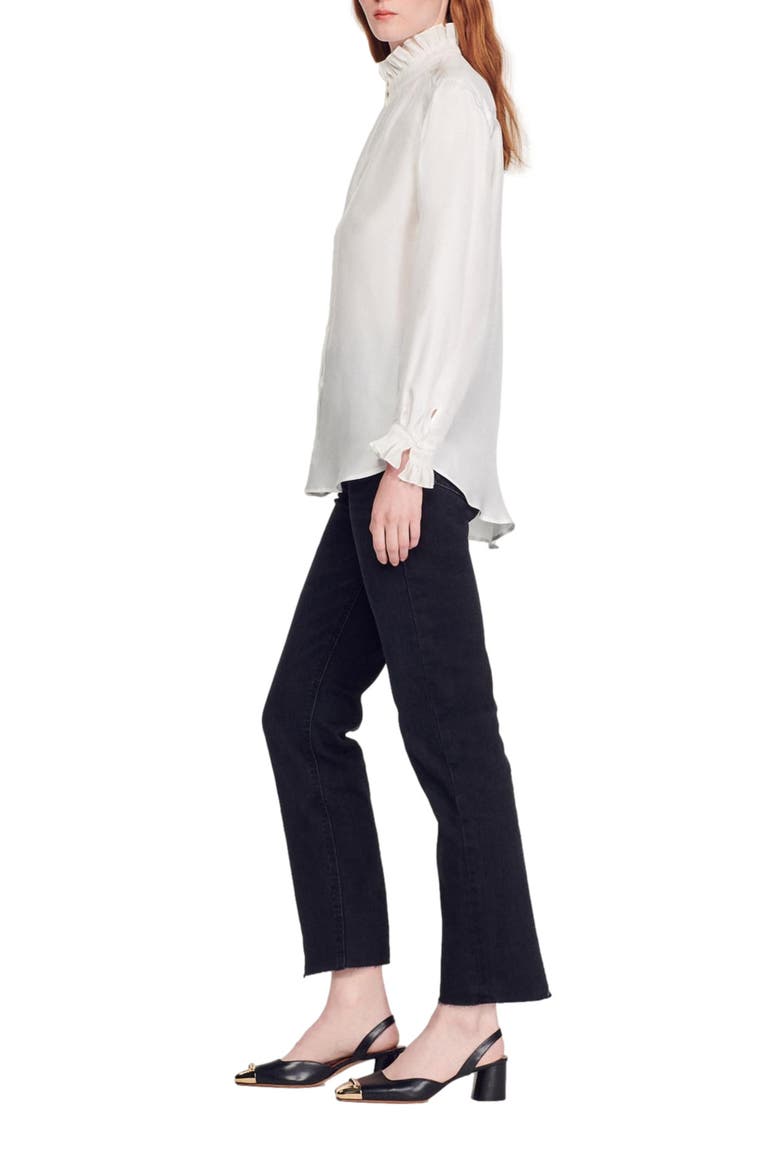 Silk shirt with gathered collar, Alternate, color, Ecru