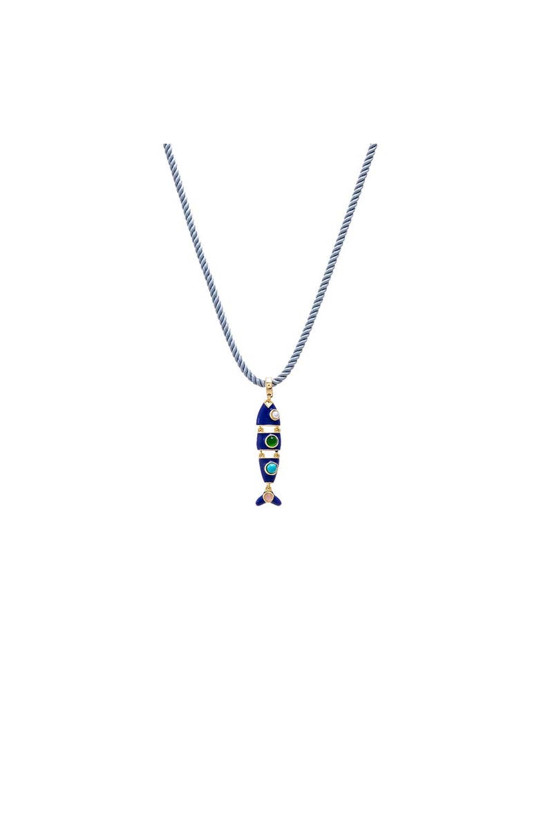 BY ADINA EDEN Blue Enamel Fish Charm Rope Necklace, Main, color, Blue
