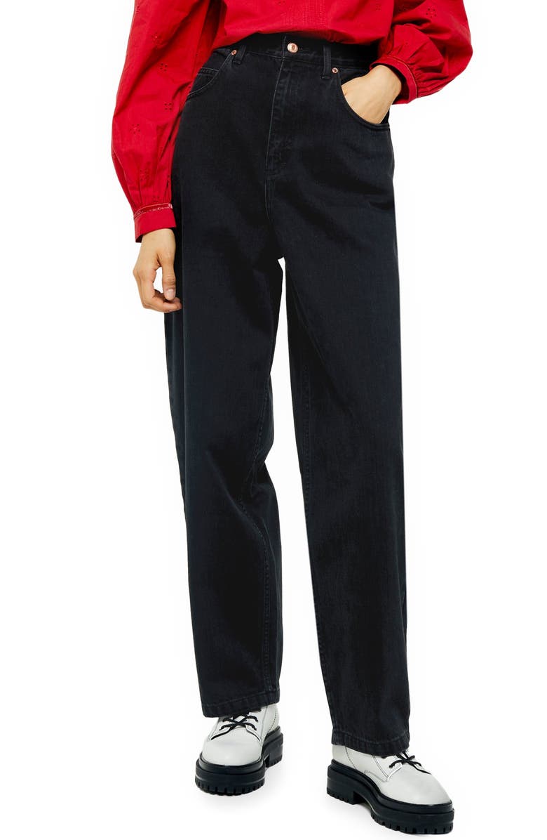 Topshop Washed Black Baggy Jeans, Main, color,