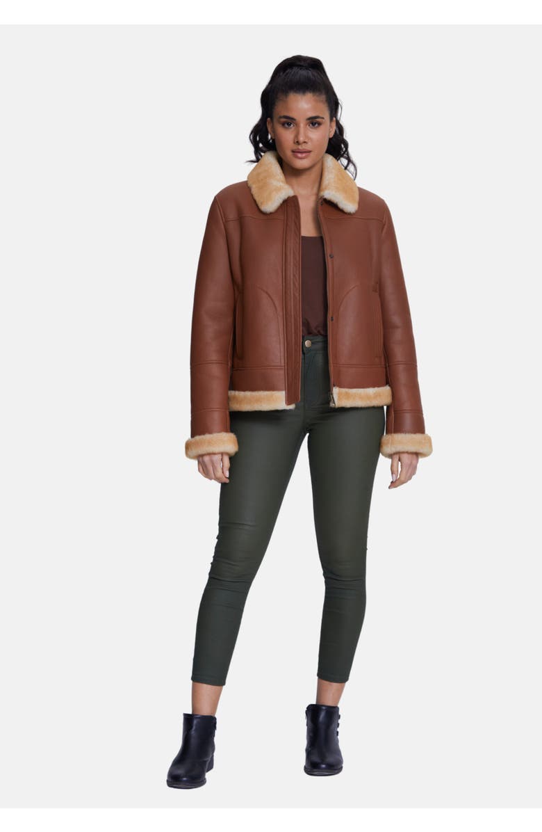 Furniq UK Clementine Sheepskin Jacket, Alternate, color, Brick Red