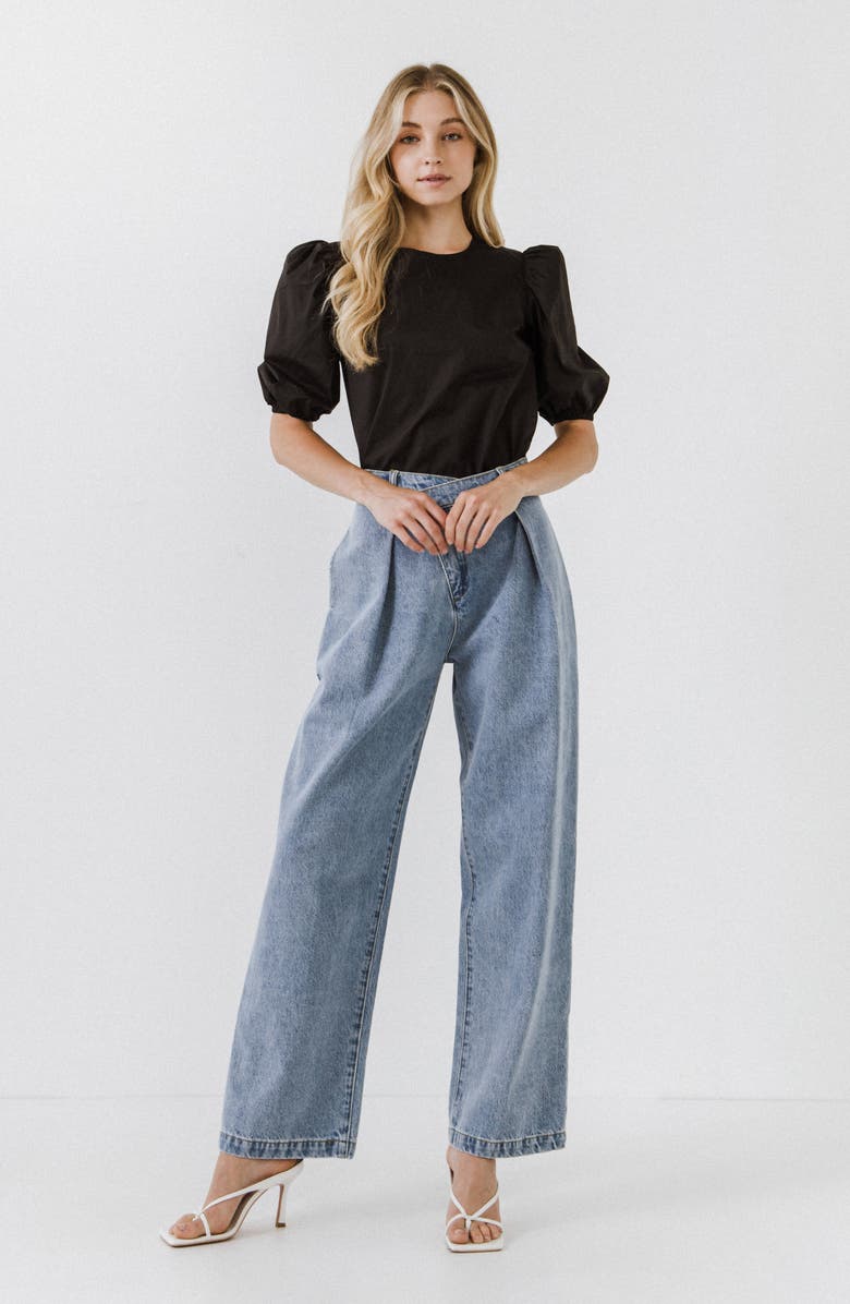 English Factory Puff Sleeve Top, Alternate, color, Black