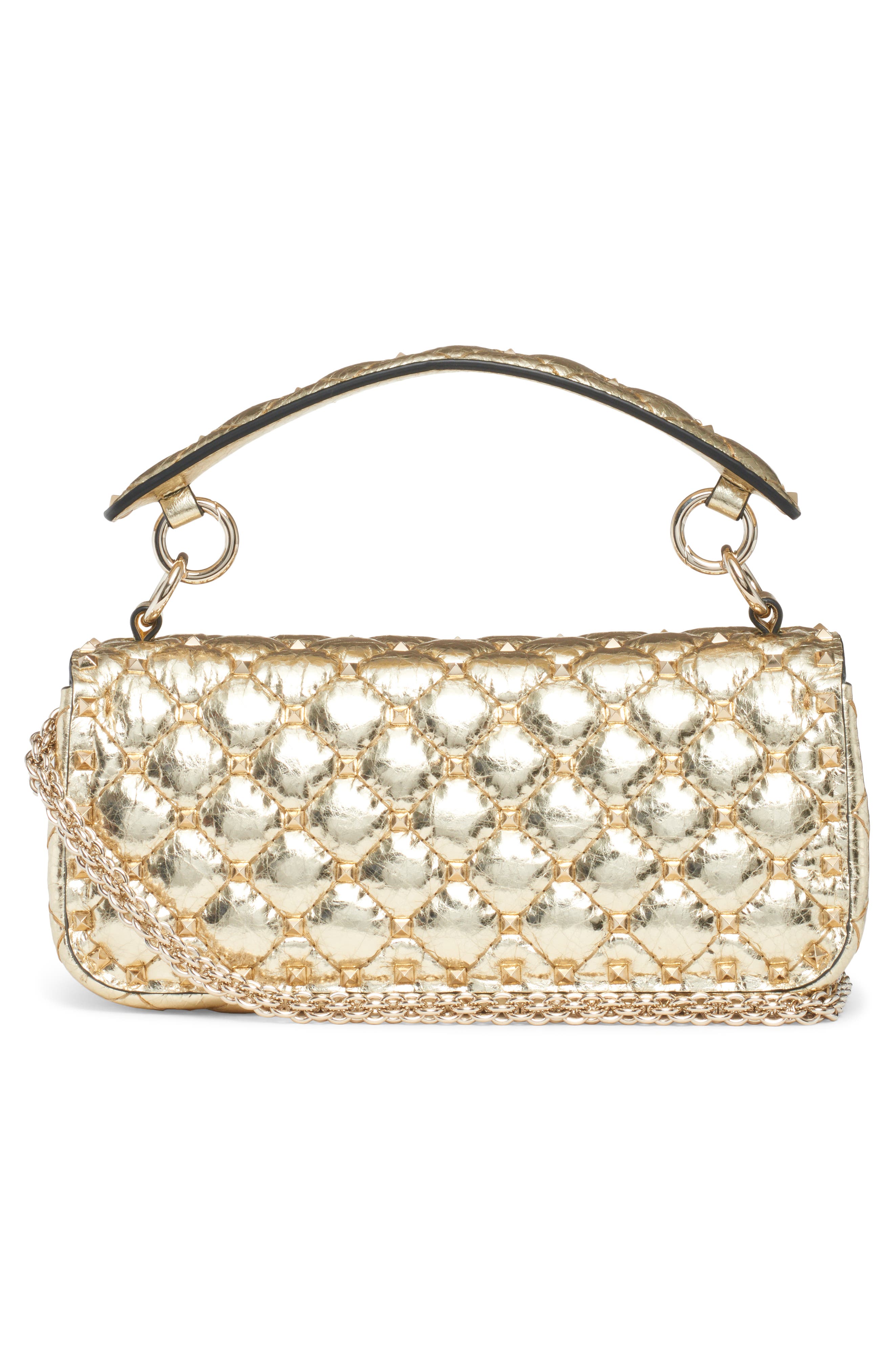 Valentino Garavani Rockstud Spike Metallic Leather Shoulder Bag, Alternate, color, 