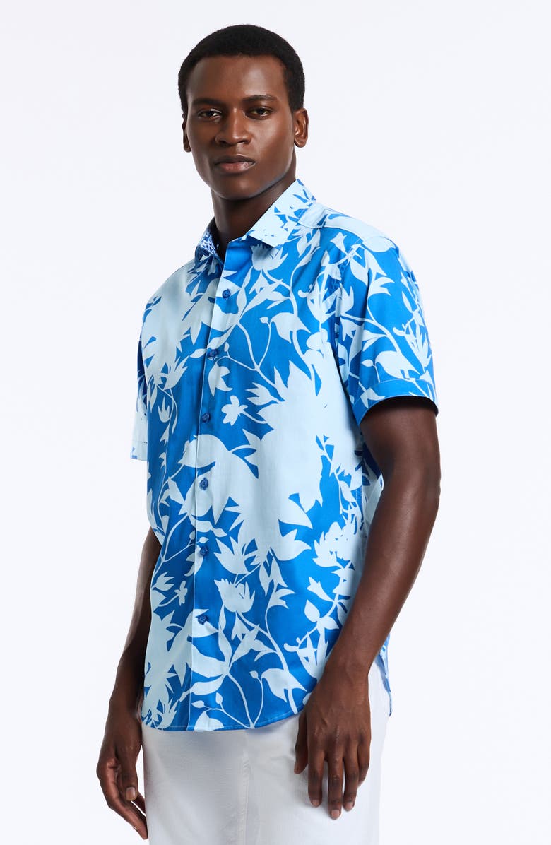 Robert Graham Bardo Short Sleeve Cotton Button-Up Shirt, Alternate, color, Blue