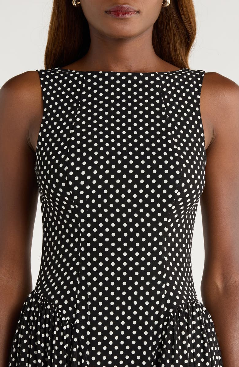 Reformation Anelis Polka Dot Sleeveless Fit & Flare Dress, Alternate, color, Caviar Dot