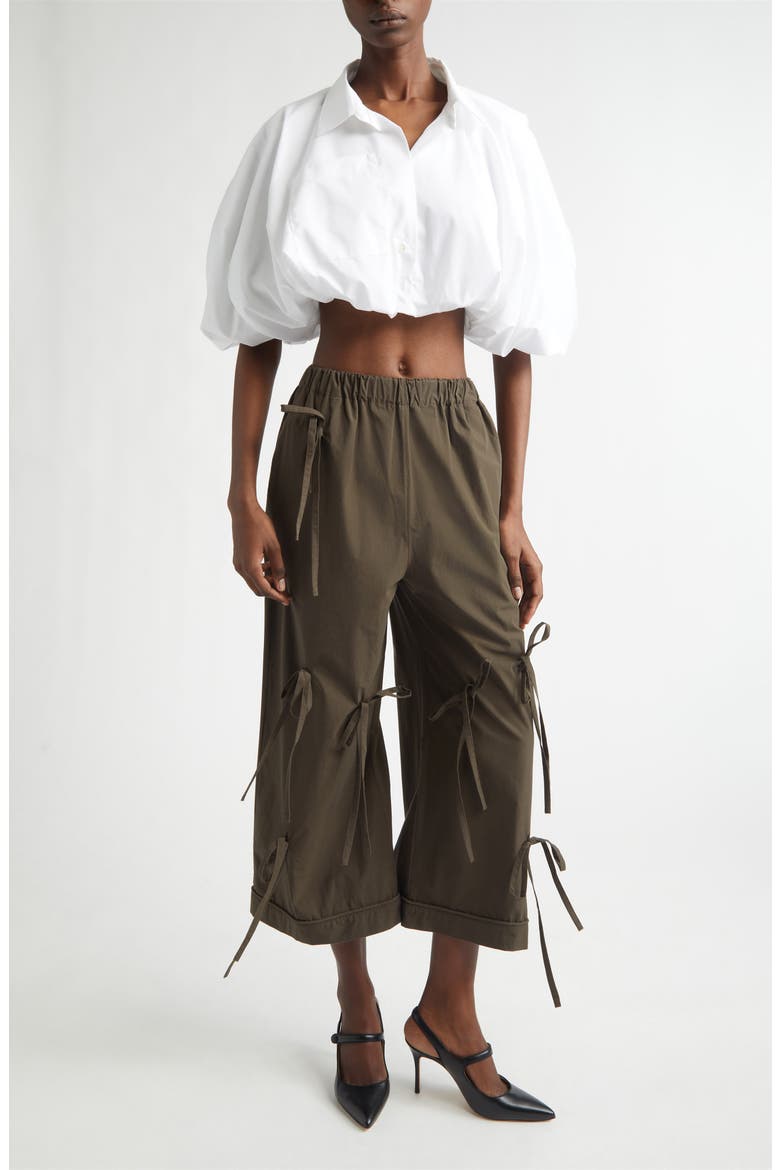 Bunny Bow Detail Cotton Wide Leg Pants, Alternate, color, BROWN