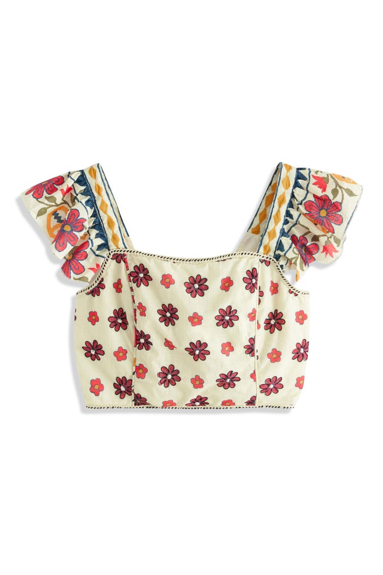 Floral Square Neck Cotton Crop Top, Alternate, color, NEUTRAL