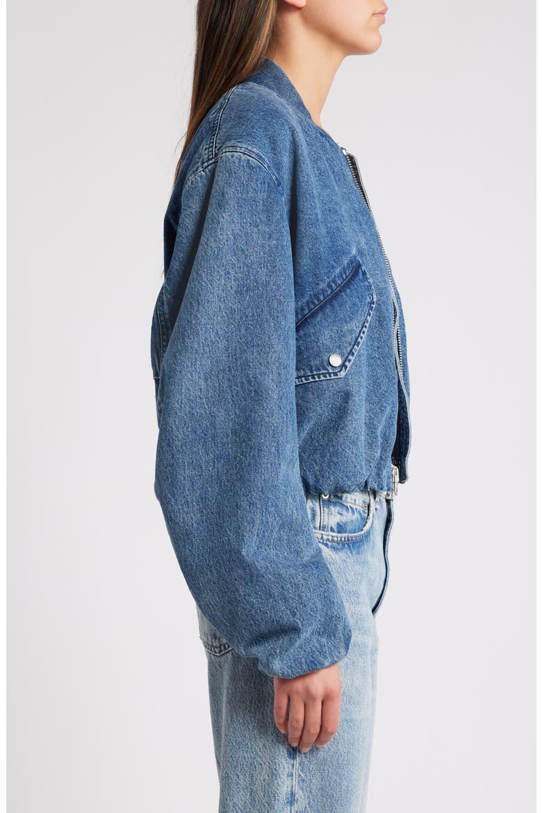 Maggie Crop Denim Bomber Jacket, Alternate, color, AMARA
