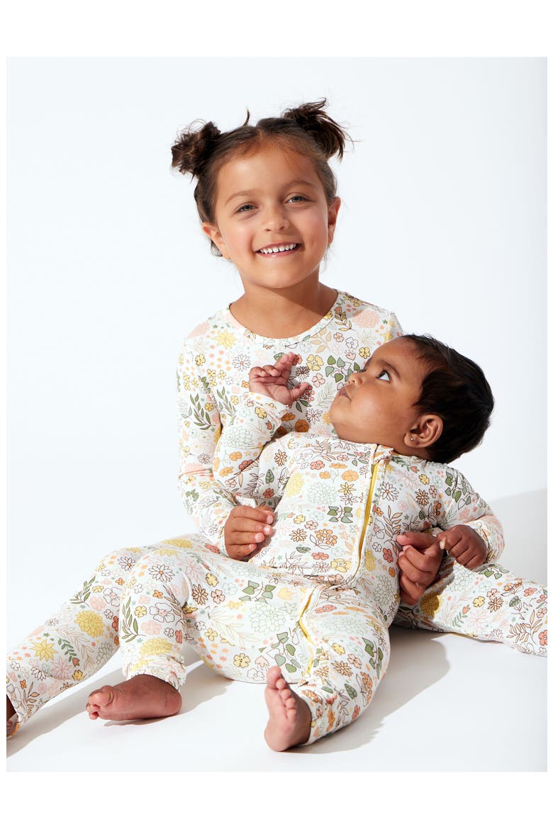 Kids' Fall Floral Fitted One-Piece Convertible Pajamas, Alternate, color, WHITE FLORAL