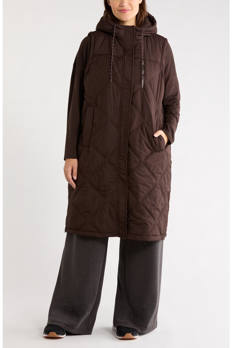 Long Hooded Puffer Vest, Alternate, color, BROWN MOLE