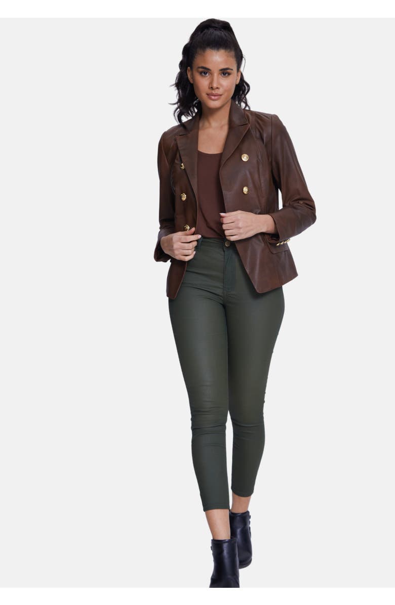 Furniq UK Josephine Leather Blazer, Alternate, color, Whiskey