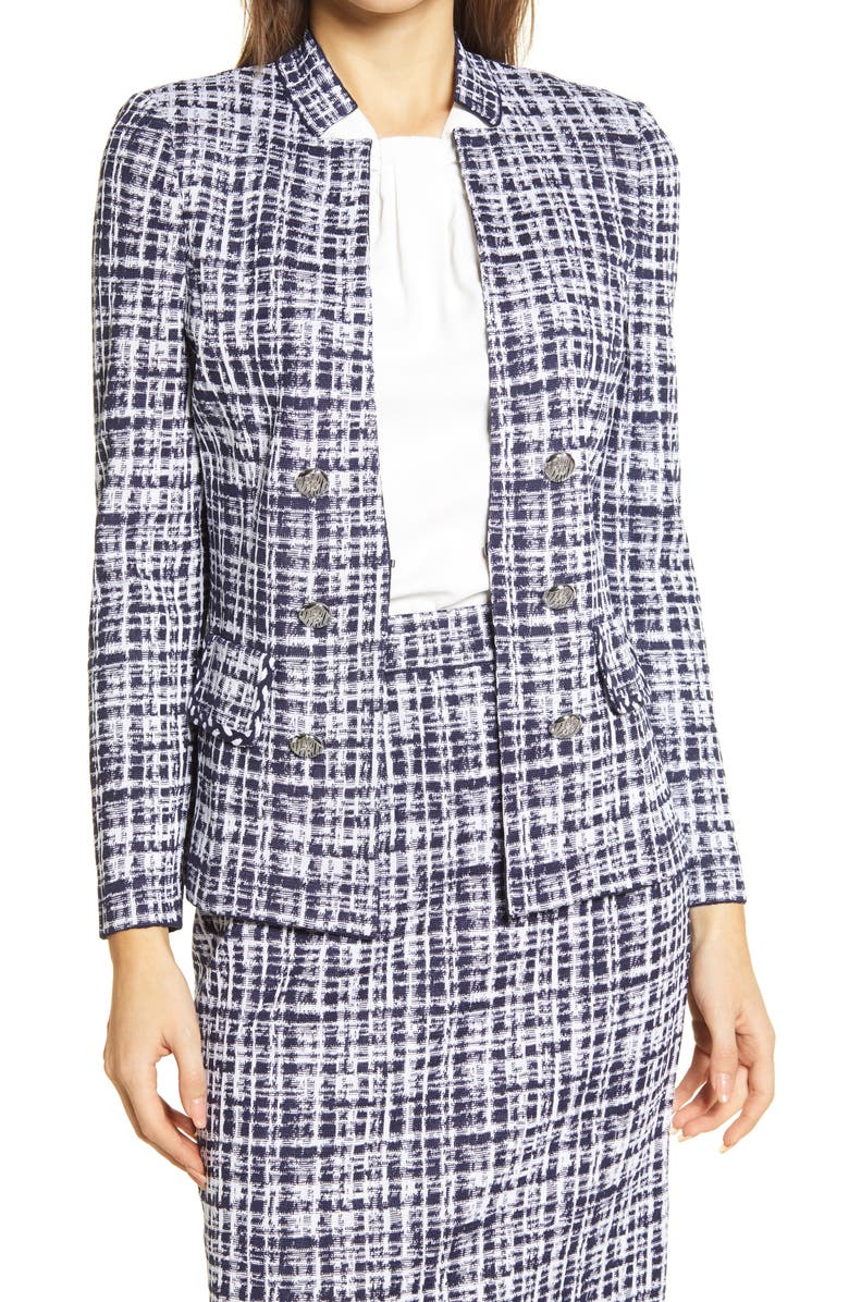 Ming Wang Double Breasted Tweed Knit Jacket, Main, color, 