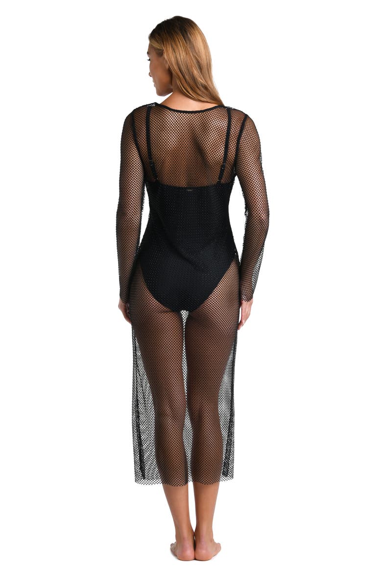 Sara Shine Long Sleeve Sheer Mesh Cover-Up Dress, Alternate, color, BLACK