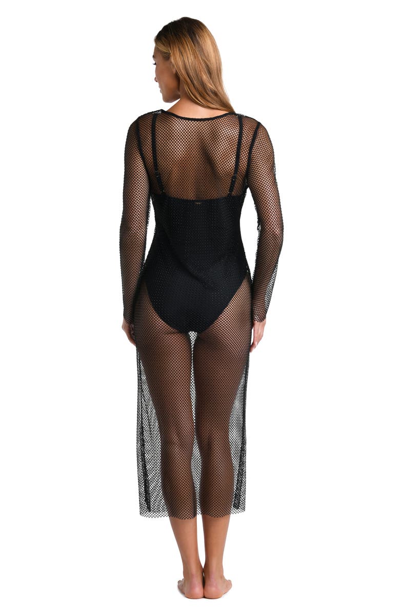 L'AGENCE Sara Shine Long Sleeve Sheer Mesh Cover-Up Dress, Alternate, color,