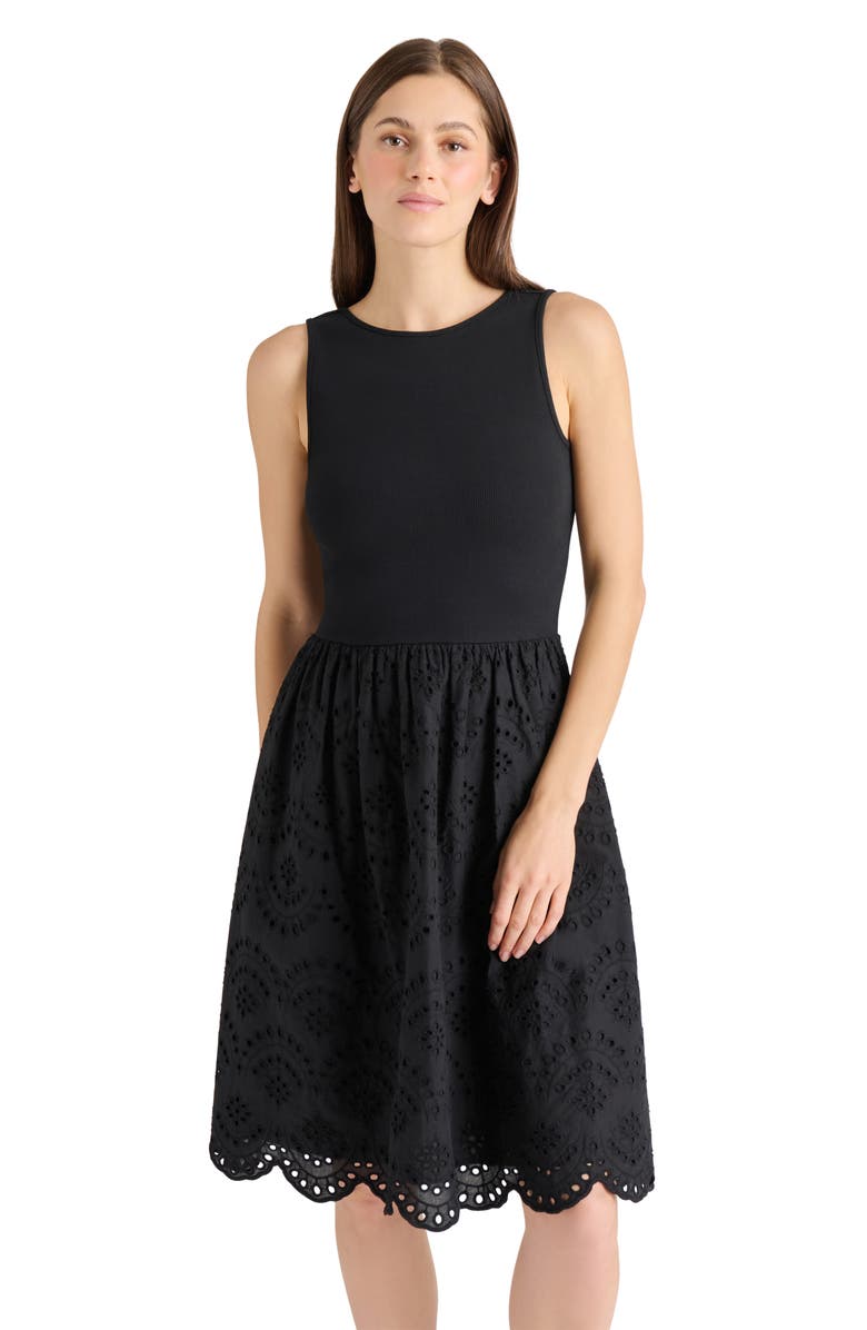 Steve Madden Julian Mixed Media Cotton Dress, Alternate, color, 