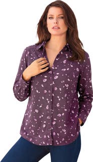 Roaman's Plus Size Kate Long Sleeve Easy Cotton Blend Button Front Shirt