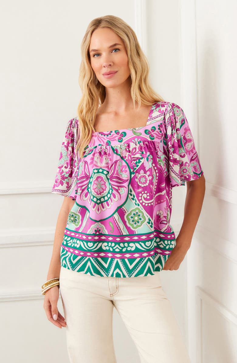Karen Kane Floral Paisley Square Neck Top, Alternate, color, Purple Print
