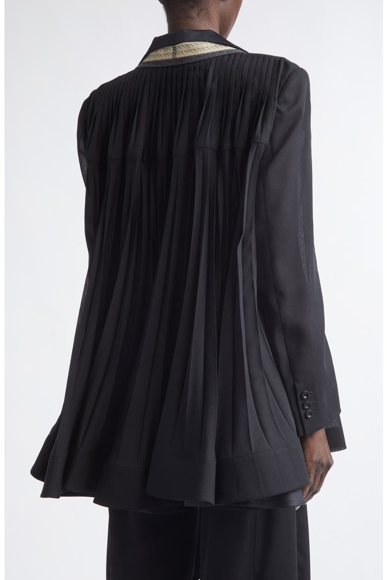 Mixed Media Suiting & Organza Jacket with Bib Inset, Alternate, color, BLACK