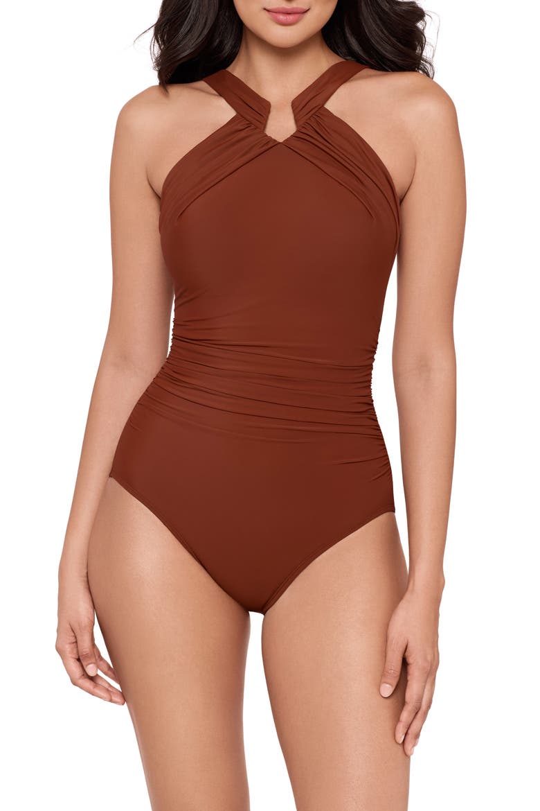 Rock Solid Aphrodite One-Piece Swimsuit, Main, color, COPPER BROWN