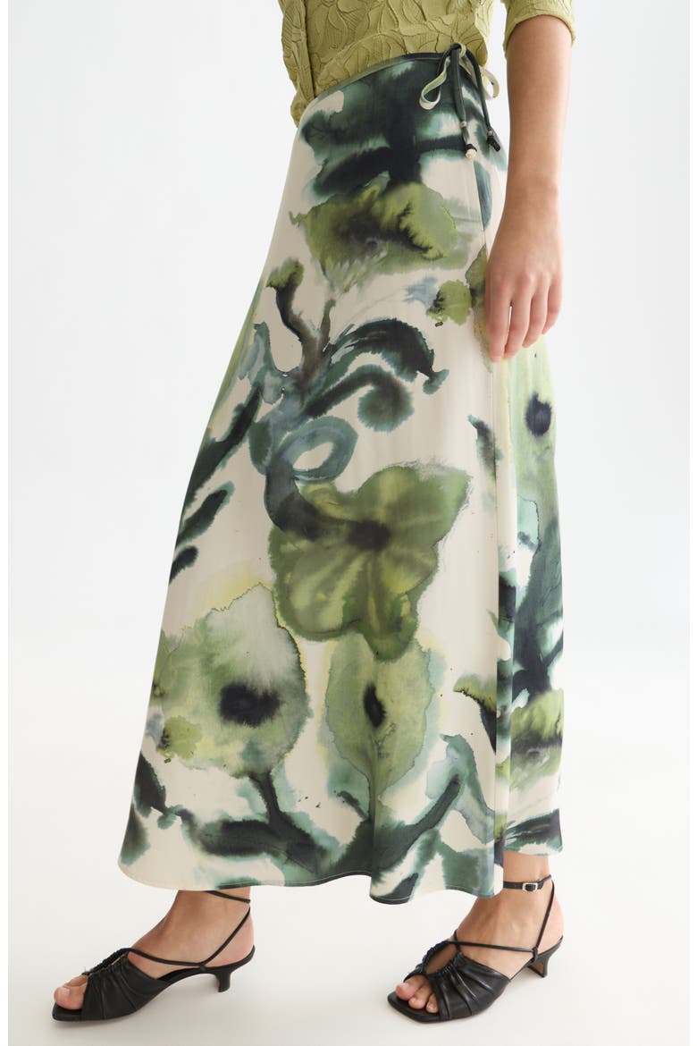 Print Ankle Length Skirt, Alternate, color, WATERCOLOURFLOWER BALSAM GREEN