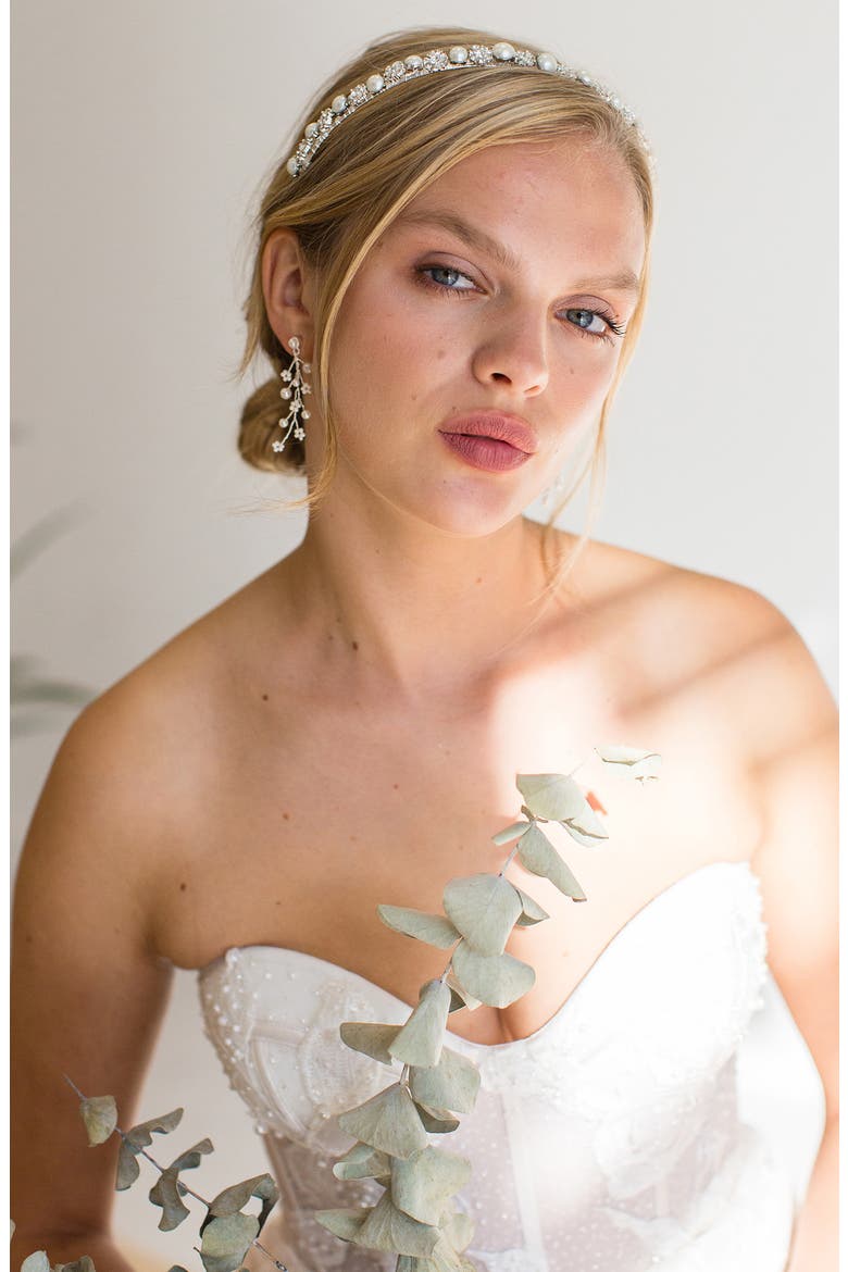 Parthena Crystal & Imitation Pearl Crown (Nordstrom Exclusive), Alternate, color, SILVER