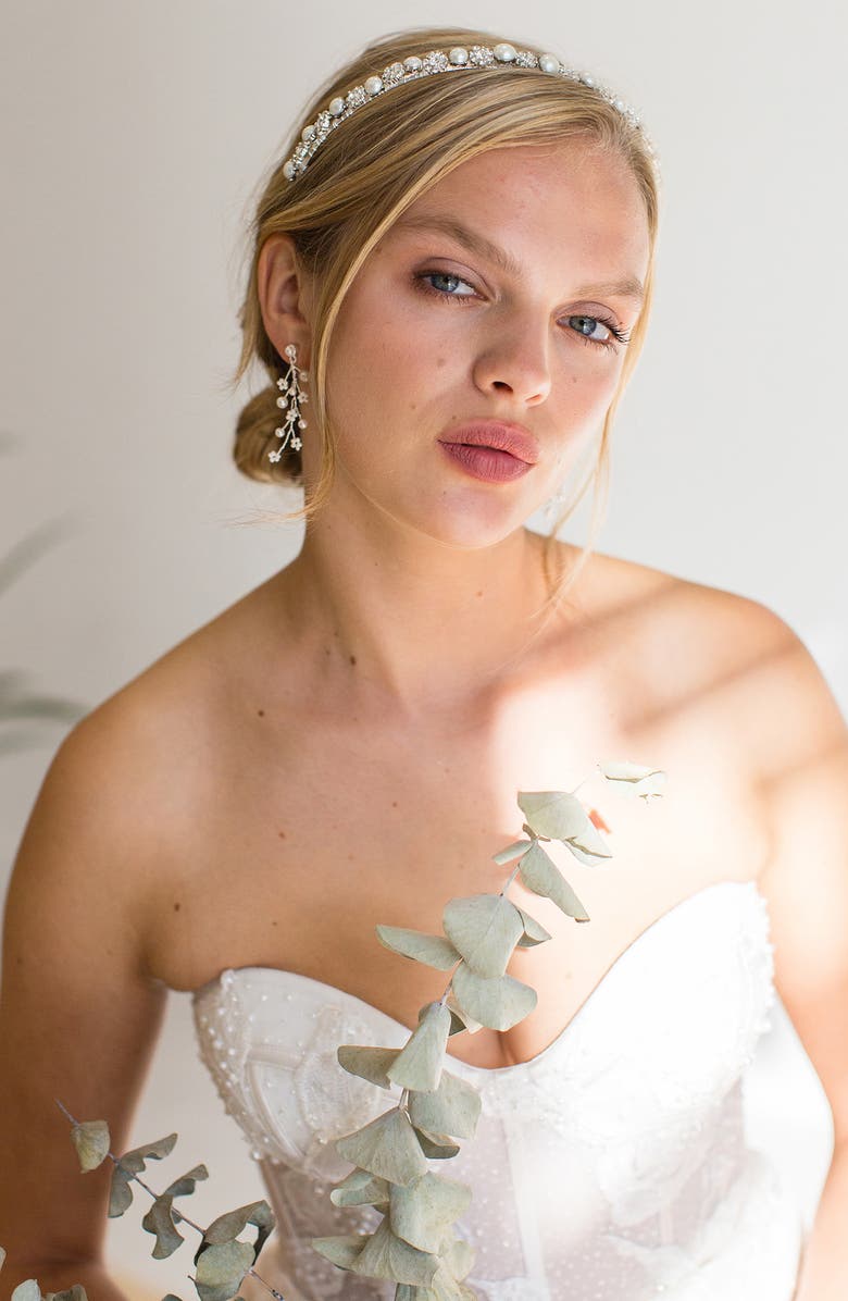 Brides & Hairpins Parthena Crystal & Imitation Pearl Crown, Alternate, color, Silver