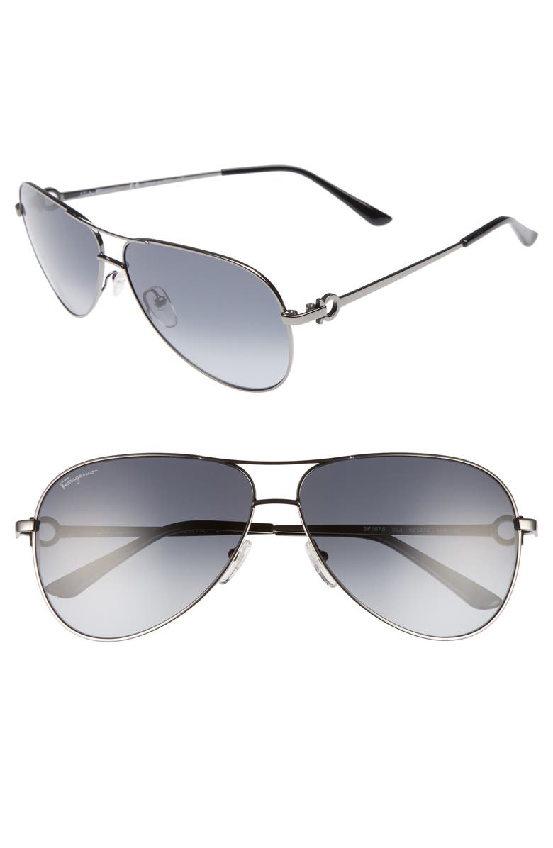 FERRAGAMO Salvatore Ferragamo Gancio 62mm Aviator Sunglasses, Main, color,