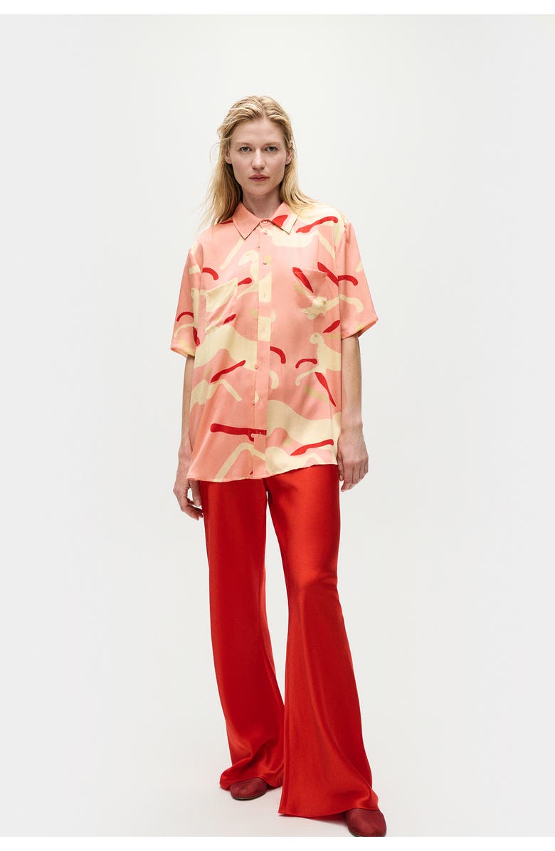 SILK LAUNDRY SHORT SLEEVE BOYFRIEND SHIRT RABBIT AMARANTH, Main, color, 