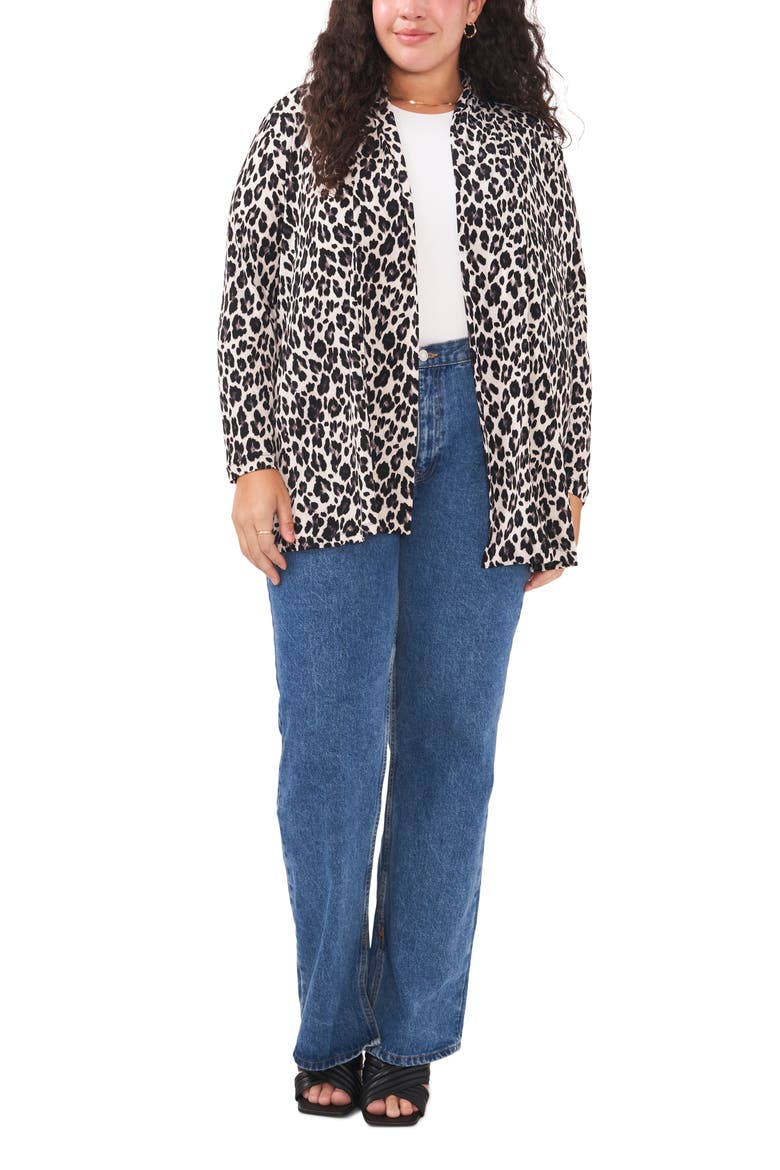 Leopard Open Front Knit Cardigan, Alternate, color, DARK PEWTER