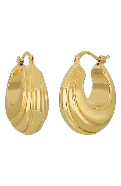 14K Gold Twisted Huggie Hoop Earrings