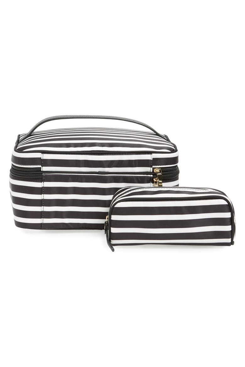 micah nylon cosmetics case, Alternate, color, BLACK/ CLOTTED CREAM