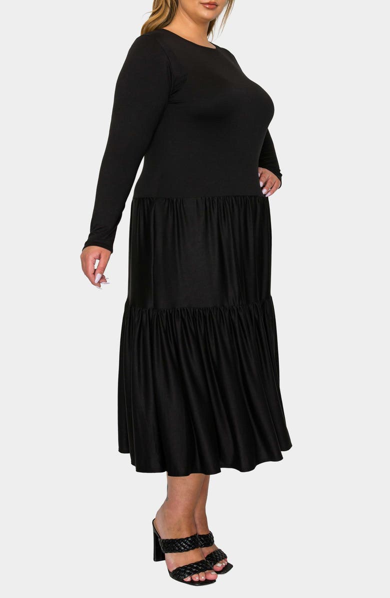 L I V D Eliana Long Sleeve Tiered Midi Dress, Alternate, color, Black