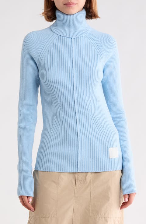 Ribbed Wool Blend Turtleneck Top