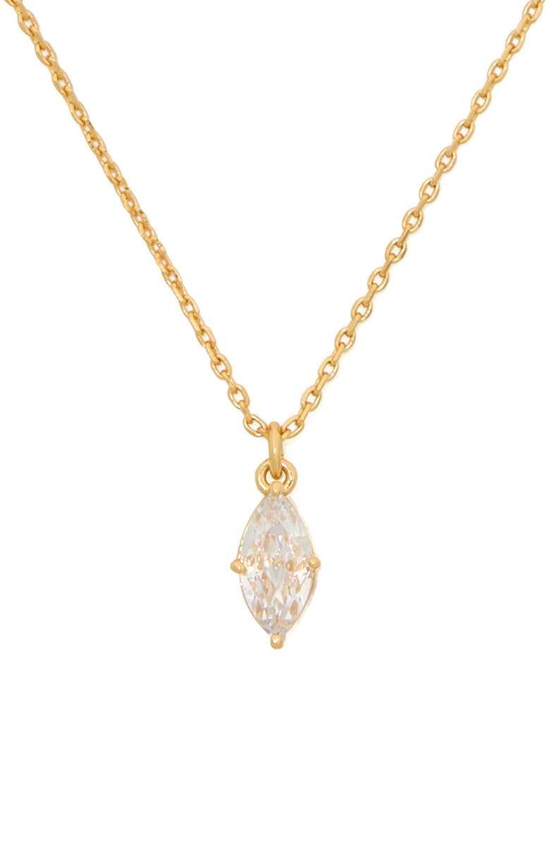 Kate Spade New York signature solitaire cubic zirconia pendant necklace, Main, color, Clear/ Gold