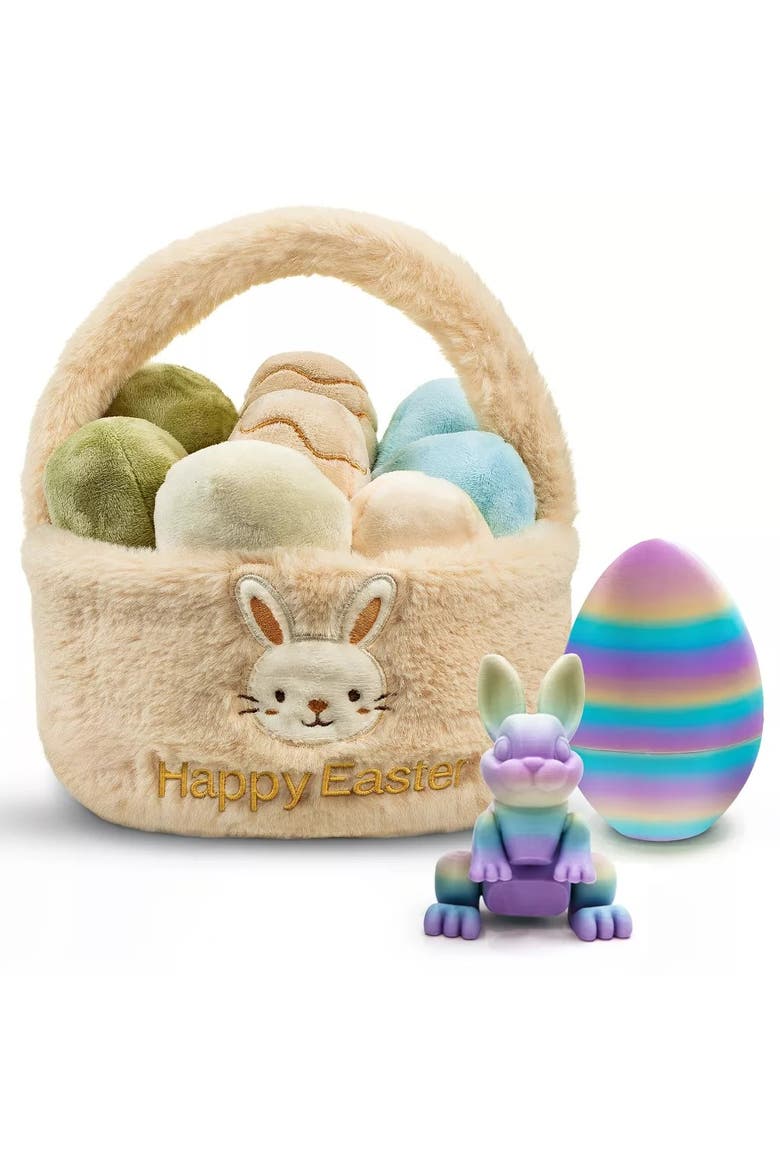 Easter Egg Basket Plush Set with 3D Printed Bunny Surprise Eggs, Main, color, Crayon