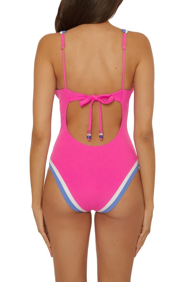 Coast Line Plunge One-Piece Swimsuit, Alternate, color, ROSE BERRY